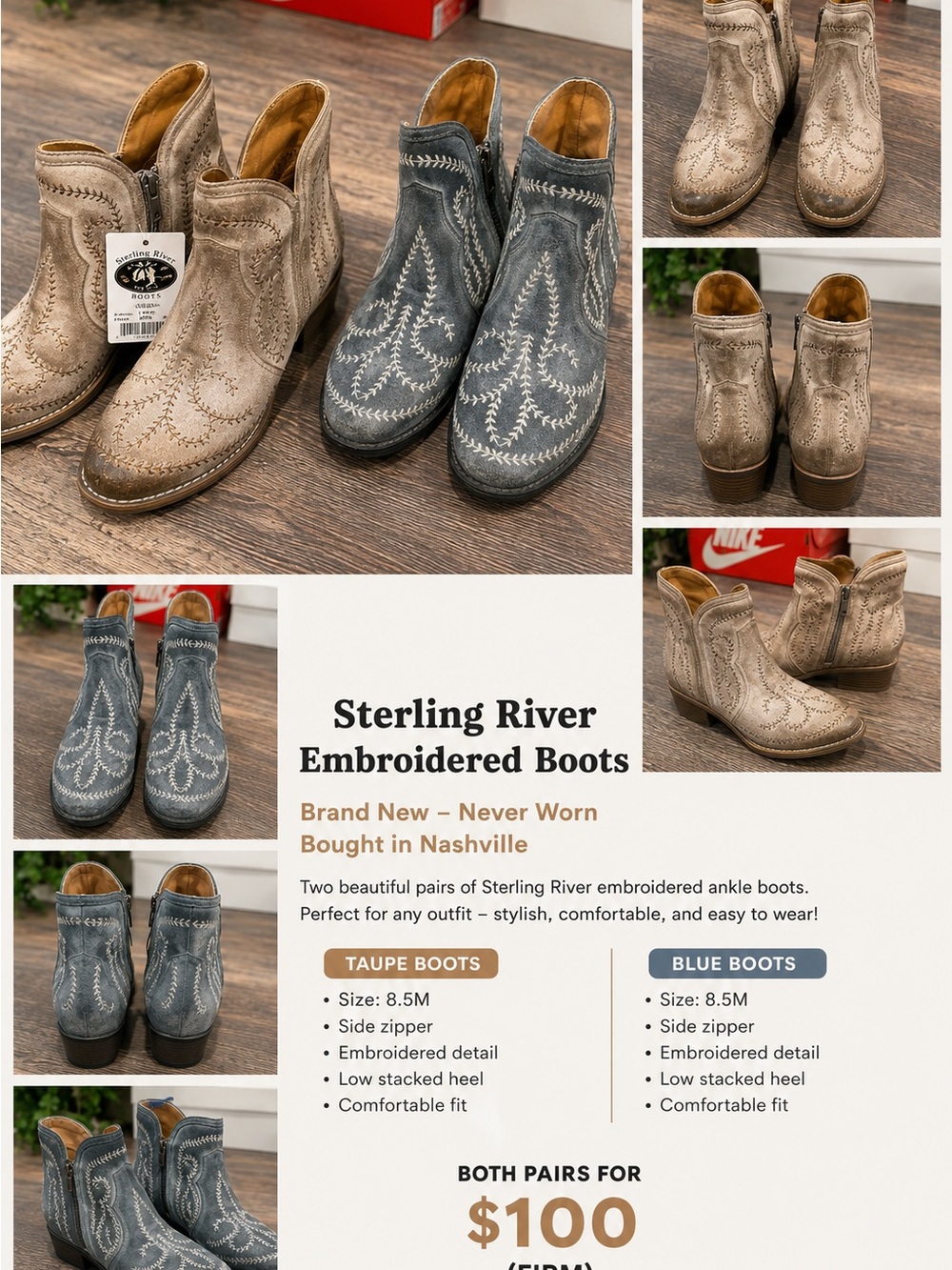 Embroidered Ankle Boots for Men - Taupe & Blue